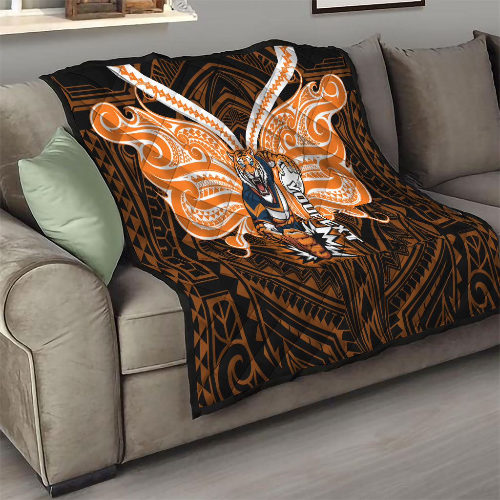 Custom Wests Tigers Quilt TigerWarrior Polynesia Islander Rugby Mascot