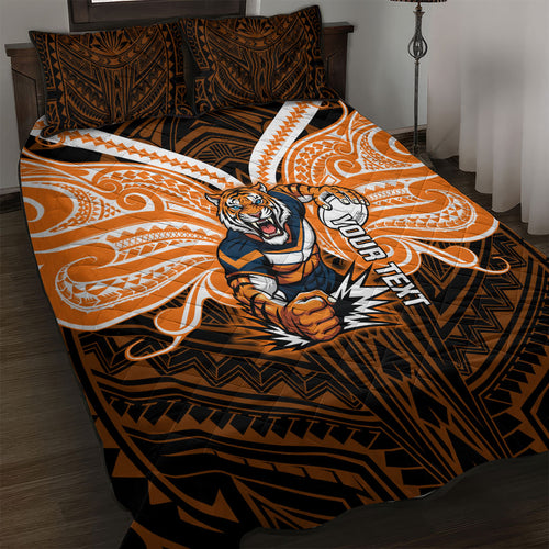 Custom Wests Tigers Quilt Bed Set TigerWarrior Polynesia Islander Rugby Mascot
