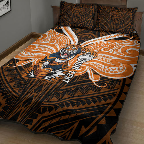 Custom Wests Tigers Quilt Bed Set TigerWarrior Polynesia Islander Rugby Mascot