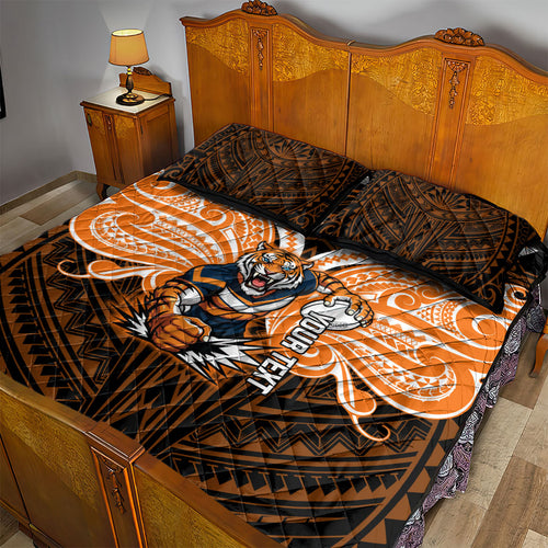 Custom Wests Tigers Quilt Bed Set TigerWarrior Polynesia Islander Rugby Mascot