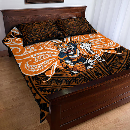 Custom Wests Tigers Quilt Bed Set TigerWarrior Polynesia Islander Rugby Mascot