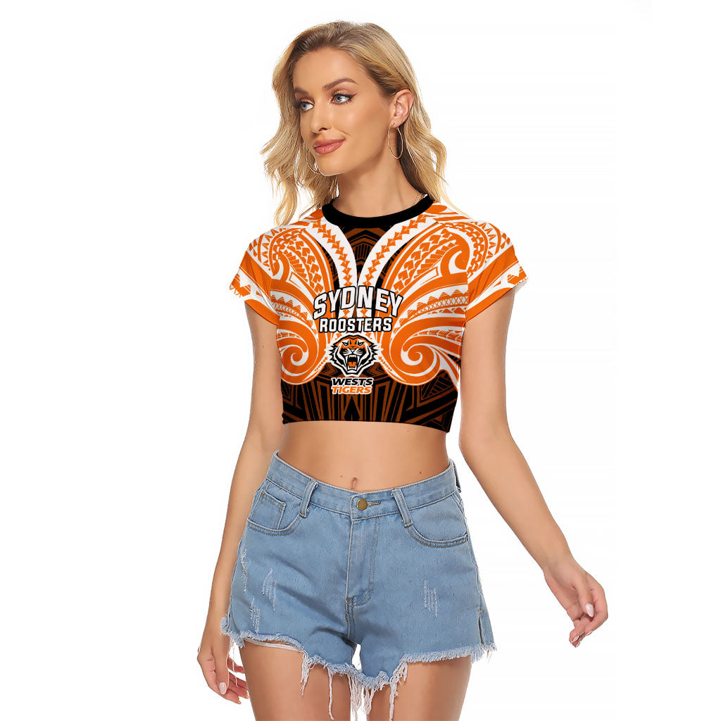 Custom Wests Tigers Raglan Cropped T Shirt TigerWarrior Polynesia Islander Rugby Mascot
