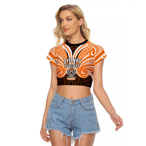 Custom Wests Tigers Raglan Cropped T Shirt TigerWarrior Polynesia Islander Rugby Mascot