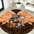 Custom Wests Tigers Round Carpet TigerWarrior Polynesia Islander Rugby Mascot