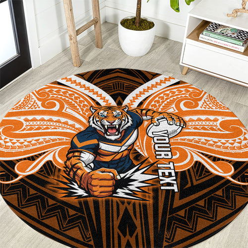 Custom Wests Tigers Round Carpet TigerWarrior Polynesia Islander Rugby Mascot