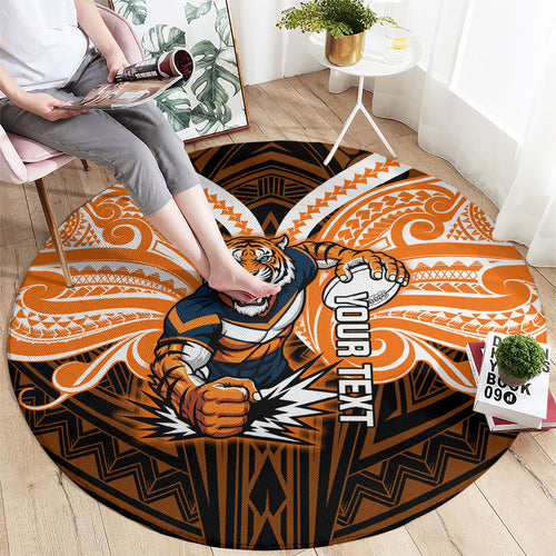 Custom Wests Tigers Round Carpet TigerWarrior Polynesia Islander Rugby Mascot