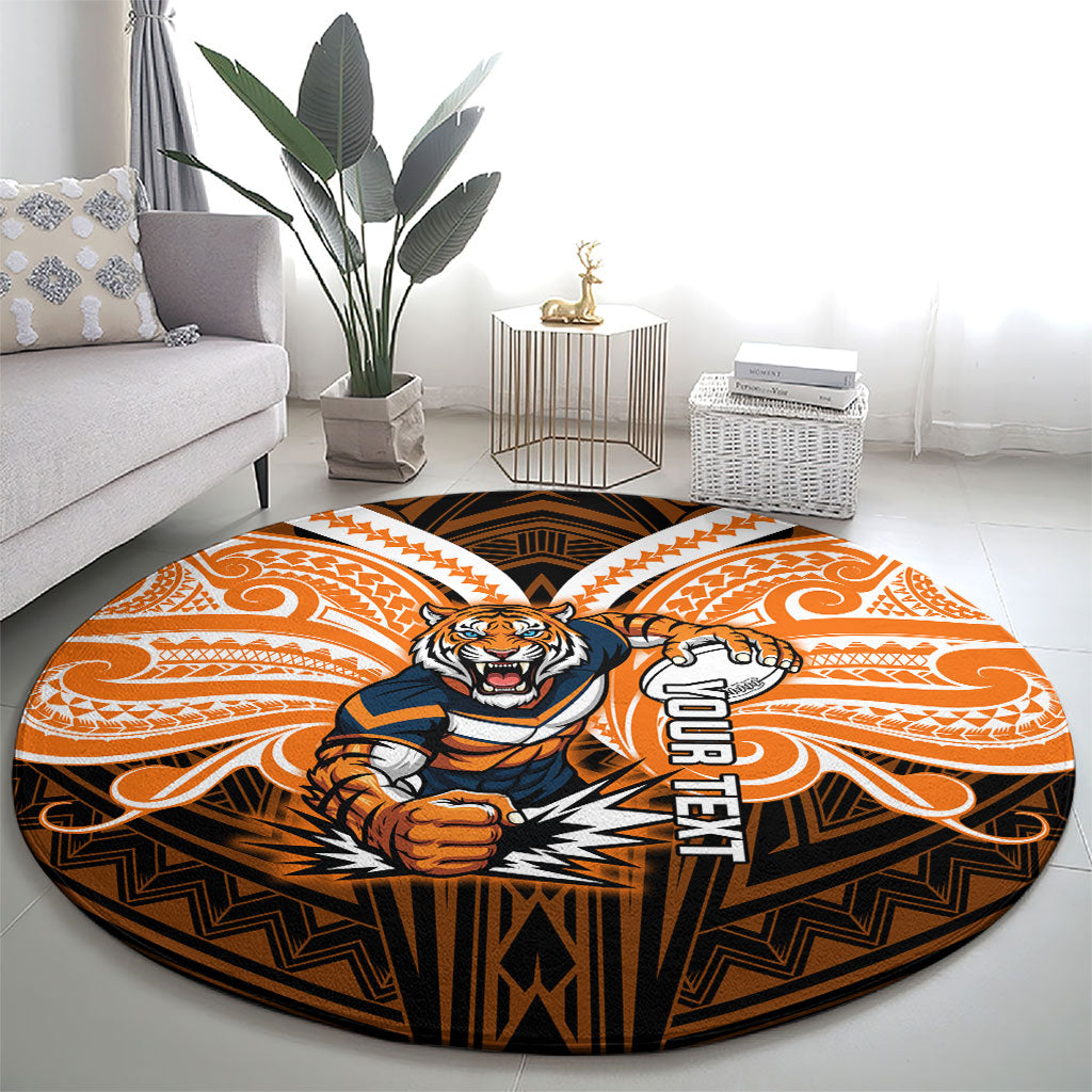 Custom Wests Tigers Round Carpet TigerWarrior Polynesia Islander Rugby Mascot