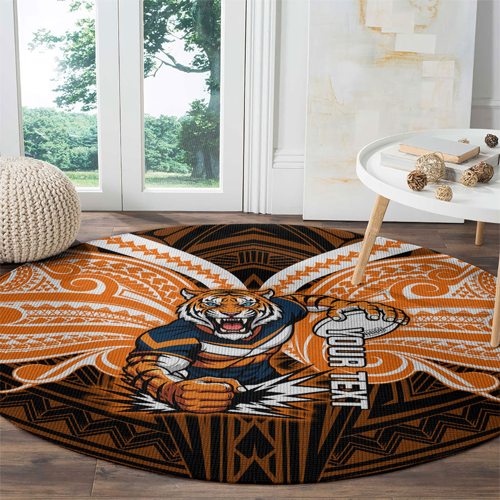 Custom Wests Tigers Round Carpet TigerWarrior Polynesia Islander Rugby Mascot