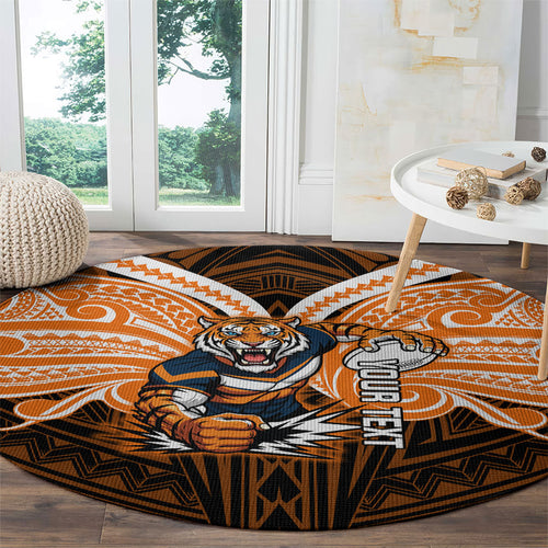 Custom Wests Tigers Round Carpet TigerWarrior Polynesia Islander Rugby Mascot