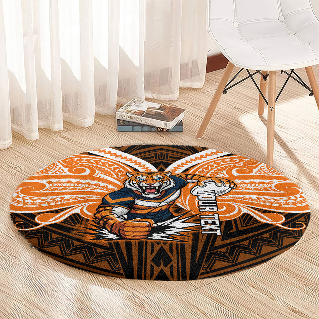 Custom Wests Tigers Round Carpet TigerWarrior Polynesia Islander Rugby Mascot