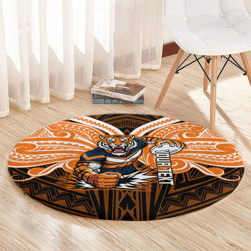 Custom Wests Tigers Round Carpet TigerWarrior Polynesia Islander Rugby Mascot