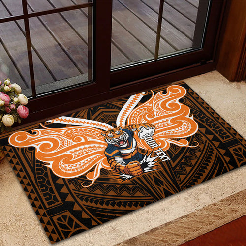 Custom Wests Tigers Rubber Doormat TigerWarrior Polynesia Islander Rugby Mascot