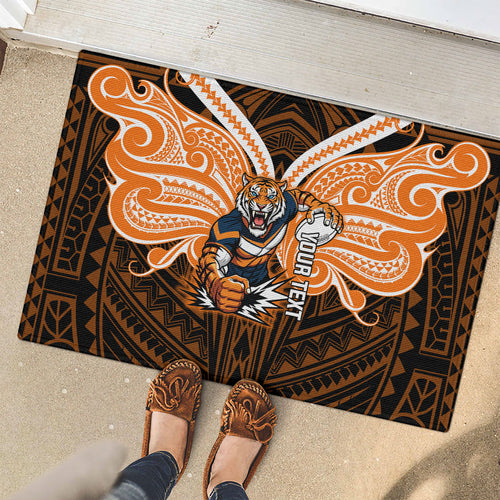 Custom Wests Tigers Rubber Doormat TigerWarrior Polynesia Islander Rugby Mascot