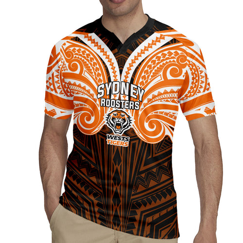 Custom Wests Tigers Rugby Jersey TigerWarrior Polynesia Islander Rugby Mascot
