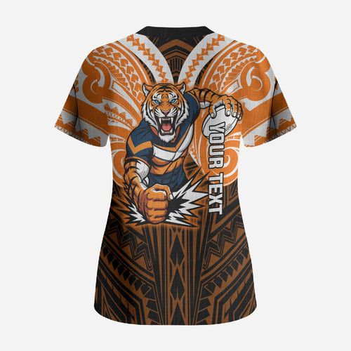 Custom Wests Tigers Scrub Top TigerWarrior Polynesia Islander Rugby Mascot