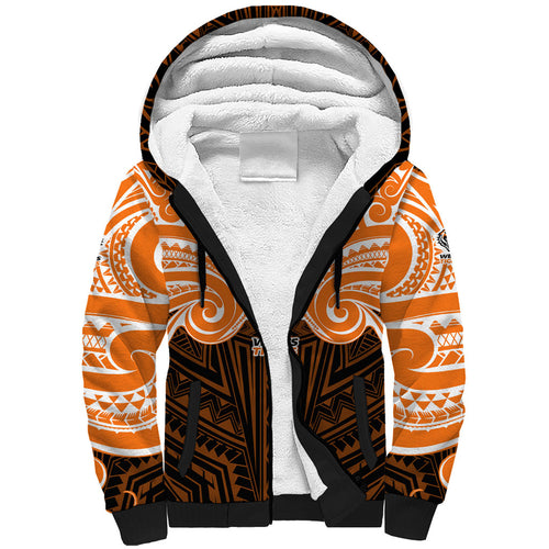Custom Wests Tigers Sherpa Hoodie TigerWarrior Polynesia Islander Rugby Mascot