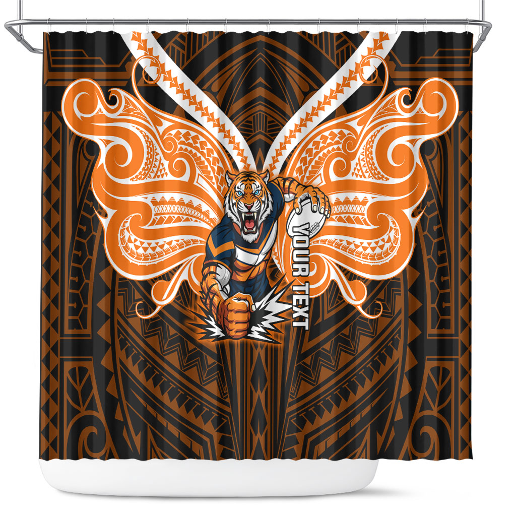 Custom Wests Tigers Shower Curtain TigerWarrior Polynesia Islander Rugby Mascot