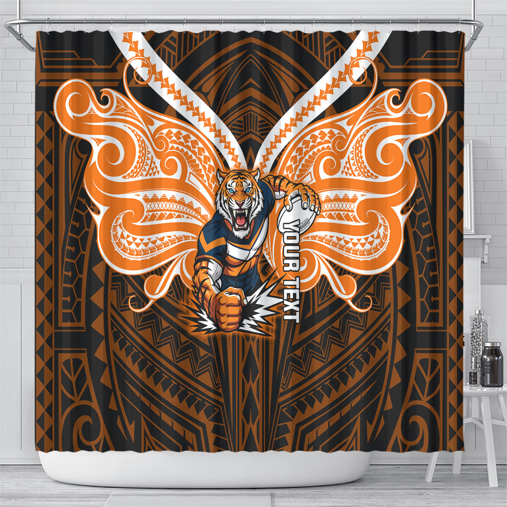 Custom Wests Tigers Shower Curtain TigerWarrior Polynesia Islander Rugby Mascot