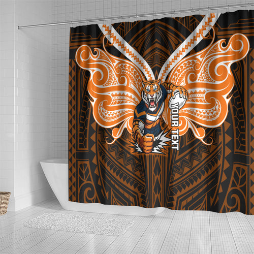 Custom Wests Tigers Shower Curtain TigerWarrior Polynesia Islander Rugby Mascot