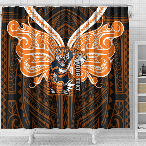 Custom Wests Tigers Shower Curtain TigerWarrior Polynesia Islander Rugby Mascot