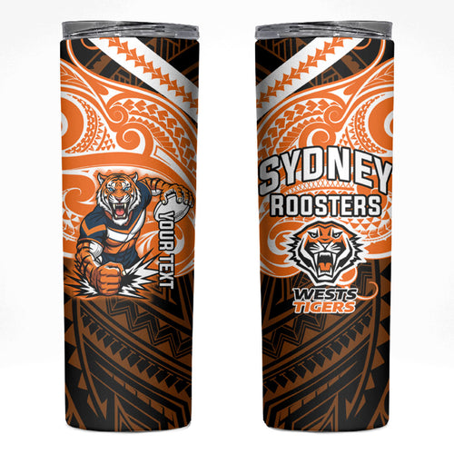 Custom Wests Tigers Skinny Tumbler TigerWarrior Polynesia Islander Rugby Mascot