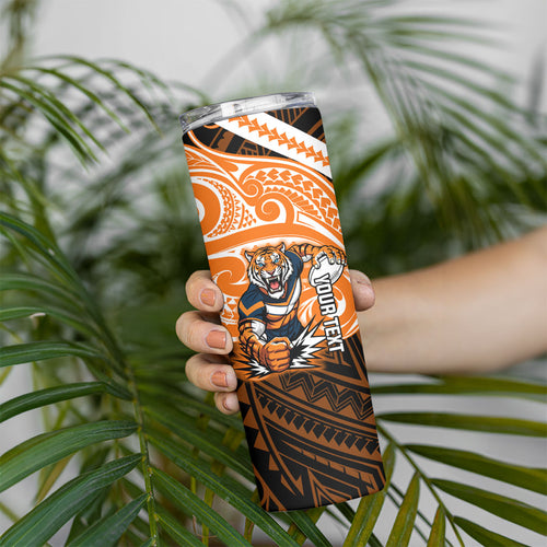 Custom Wests Tigers Skinny Tumbler TigerWarrior Polynesia Islander Rugby Mascot