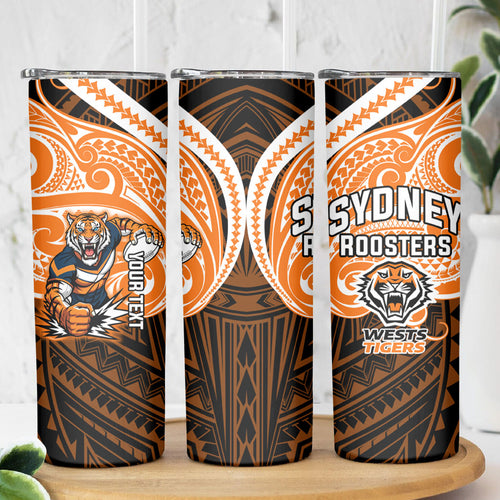 Custom Wests Tigers Skinny Tumbler TigerWarrior Polynesia Islander Rugby Mascot