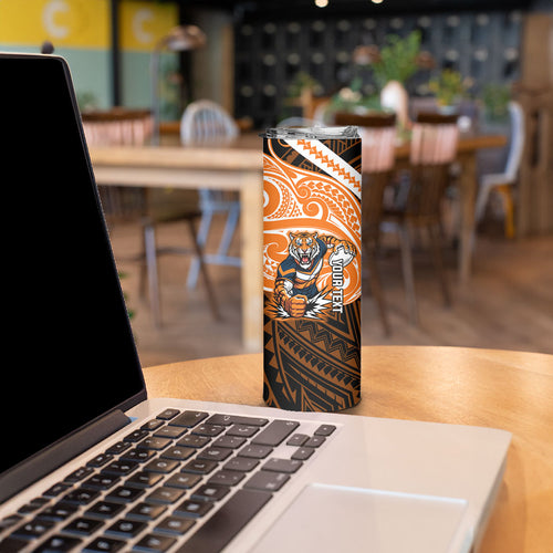 Custom Wests Tigers Skinny Tumbler TigerWarrior Polynesia Islander Rugby Mascot