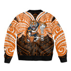 Custom Wests Tigers Sleeve Zip Bomber Jacket TigerWarrior Polynesia Islander Rugby Mascot