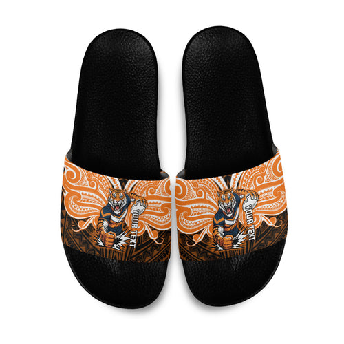 Custom Wests Tigers Slide Sandals TigerWarrior Polynesia Islander Rugby Mascot