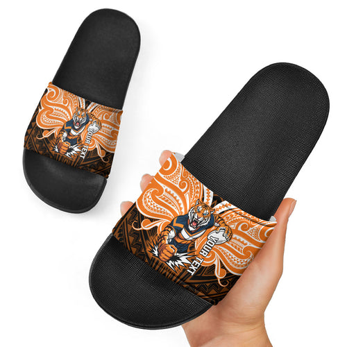 Custom Wests Tigers Slide Sandals TigerWarrior Polynesia Islander Rugby Mascot