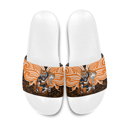 Custom Wests Tigers Slide Sandals TigerWarrior Polynesia Islander Rugby Mascot