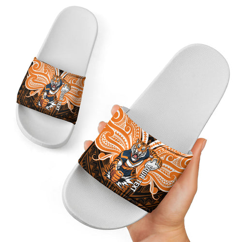 Custom Wests Tigers Slide Sandals TigerWarrior Polynesia Islander Rugby Mascot