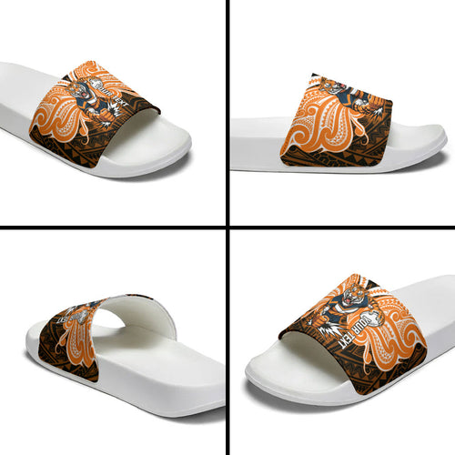 Custom Wests Tigers Slide Sandals TigerWarrior Polynesia Islander Rugby Mascot