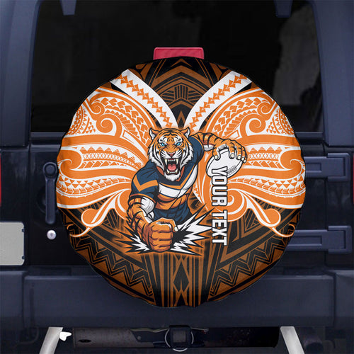 Custom Wests Tigers Spare Tire Cover TigerWarrior Polynesia Islander Rugby Mascot