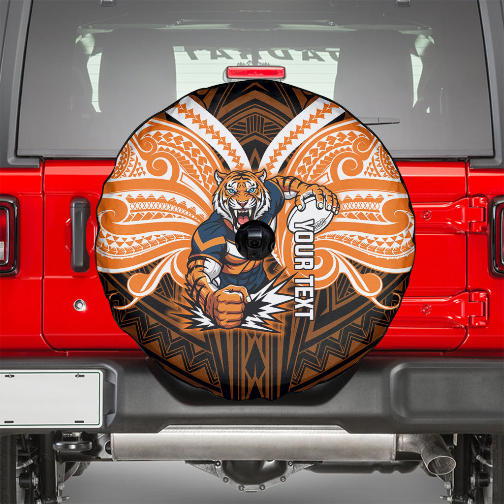 Custom Wests Tigers Spare Tire Cover TigerWarrior Polynesia Islander Rugby Mascot