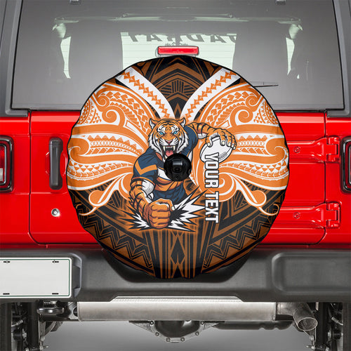 Custom Wests Tigers Spare Tire Cover TigerWarrior Polynesia Islander Rugby Mascot