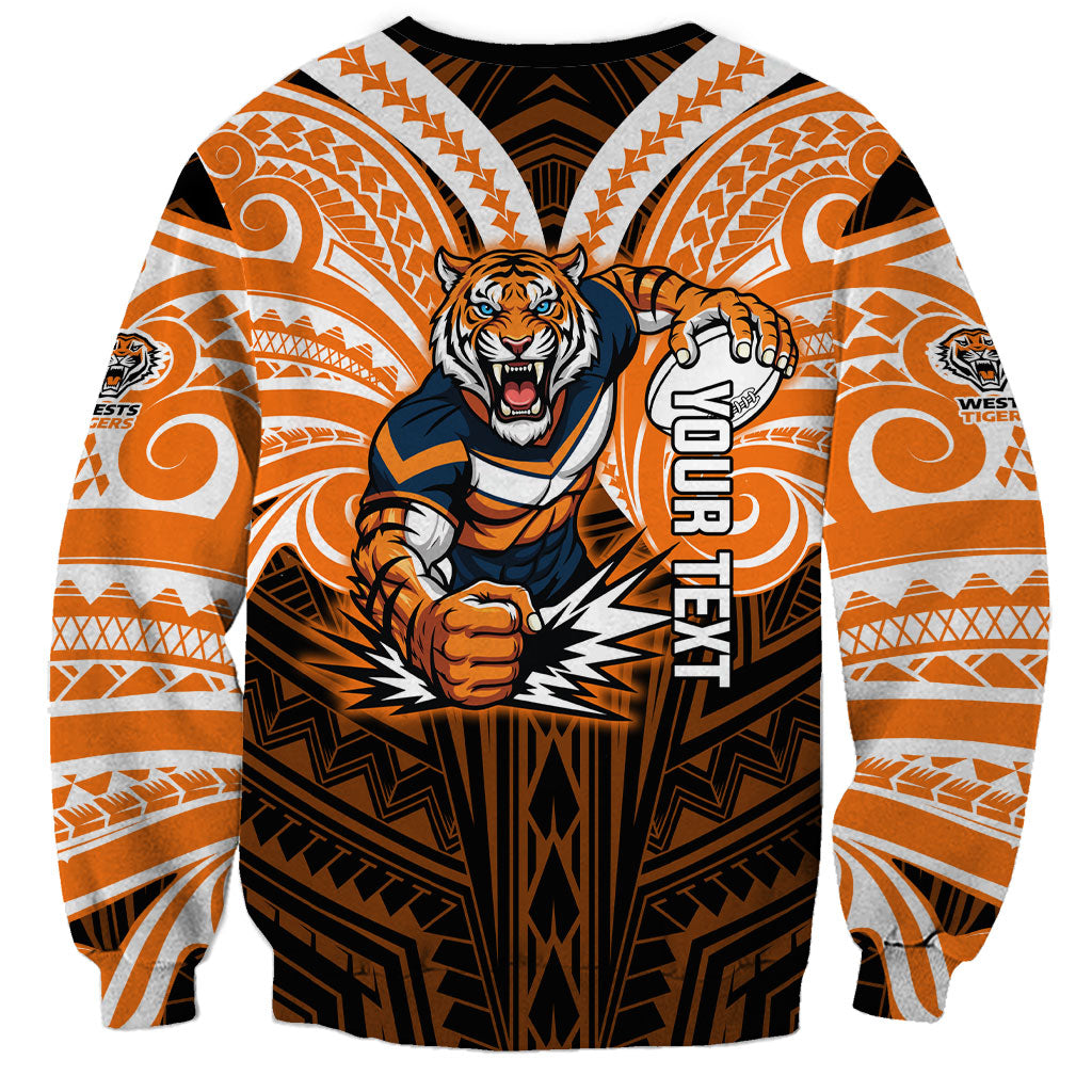 Custom Wests Tigers Sweatshirt TigerWarrior Polynesia Islander Rugby Mascot