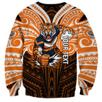 Custom Wests Tigers Sweatshirt TigerWarrior Polynesia Islander Rugby Mascot