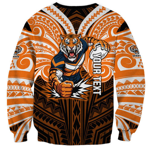 Custom Wests Tigers Sweatshirt TigerWarrior Polynesia Islander Rugby Mascot
