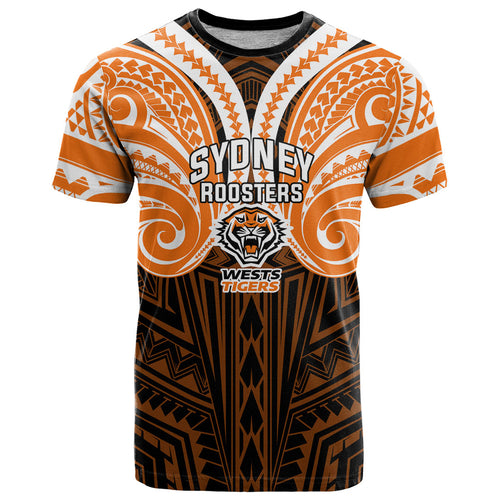 Custom Wests Tigers T Shirt TigerWarrior Polynesia Islander Rugby Mascot