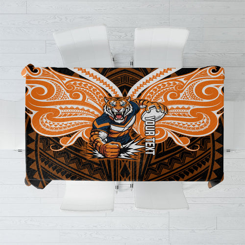 Custom Wests Tigers Tablecloth TigerWarrior Polynesia Islander Rugby Mascot