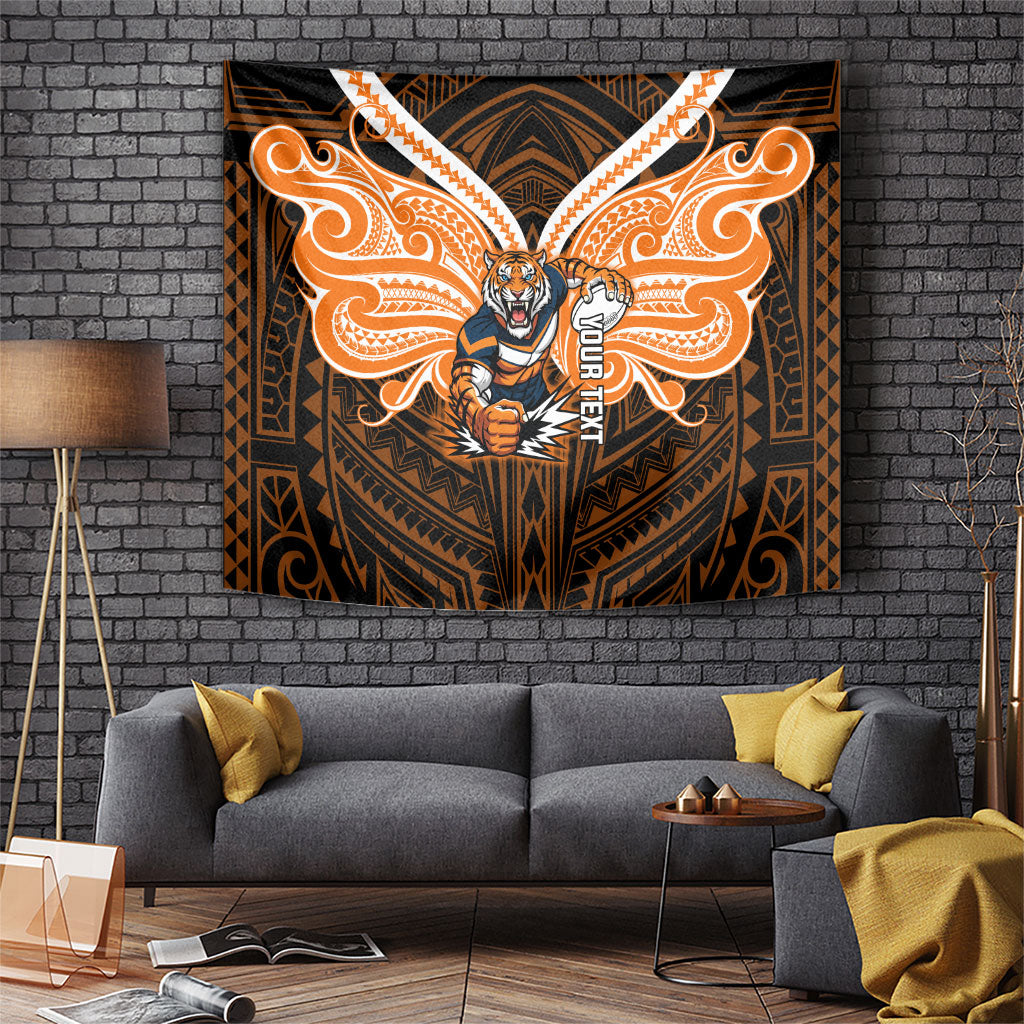 Custom Wests Tigers Tapestry TigerWarrior Polynesia Islander Rugby Mascot