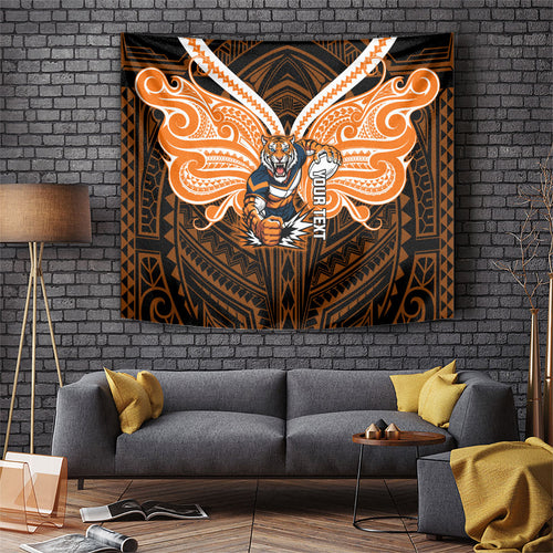 Custom Wests Tigers Tapestry TigerWarrior Polynesia Islander Rugby Mascot