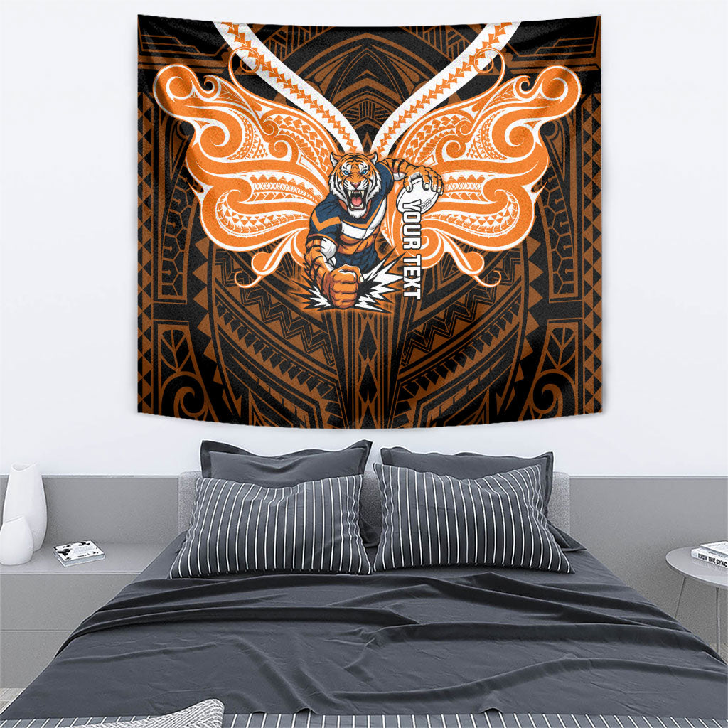 Custom Wests Tigers Tapestry TigerWarrior Polynesia Islander Rugby Mascot