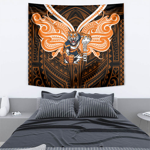 Custom Wests Tigers Tapestry TigerWarrior Polynesia Islander Rugby Mascot