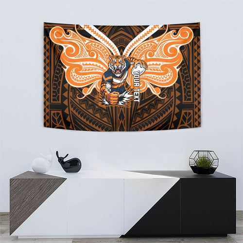 Custom Wests Tigers Tapestry TigerWarrior Polynesia Islander Rugby Mascot