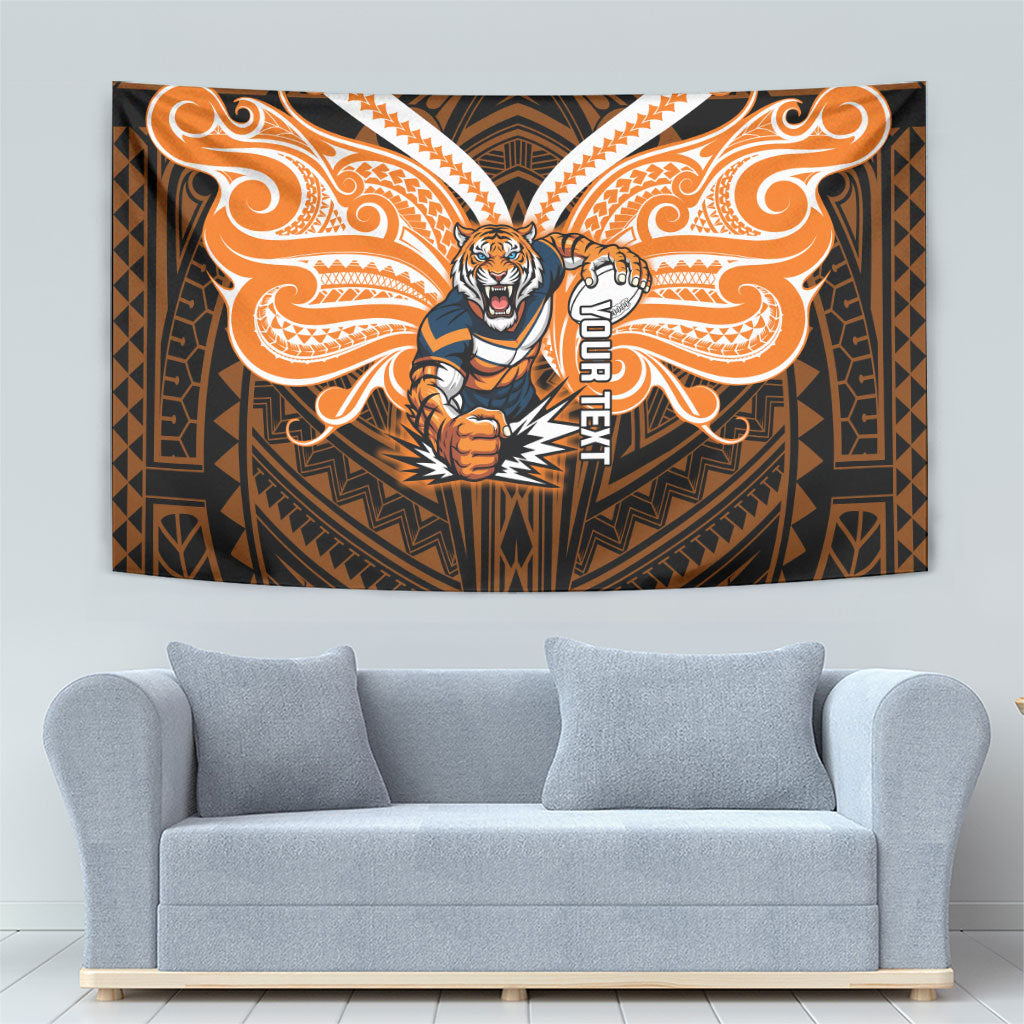 Custom Wests Tigers Tapestry TigerWarrior Polynesia Islander Rugby Mascot