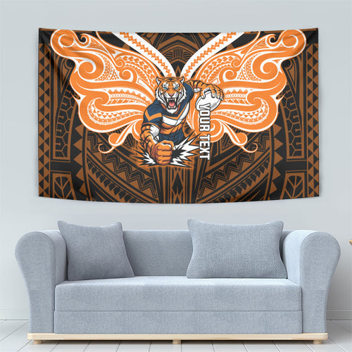 Custom Wests Tigers Tapestry TigerWarrior Polynesia Islander Rugby Mascot