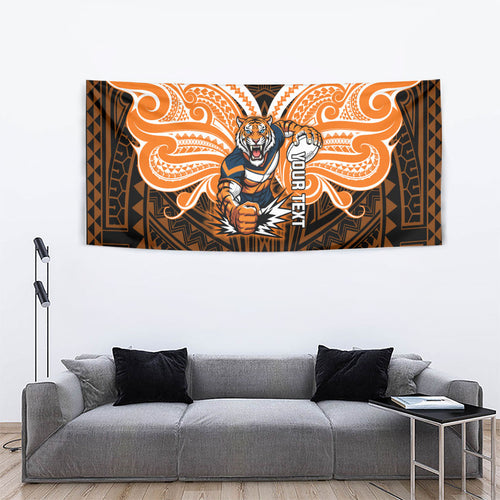 Custom Wests Tigers Tapestry TigerWarrior Polynesia Islander Rugby Mascot